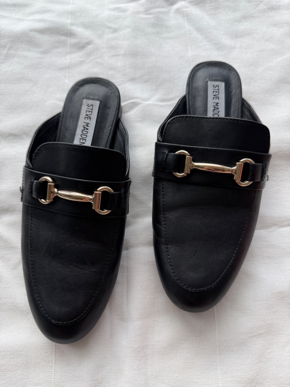 Steve Madden Black Leather Mule with Gold Accent KANDI